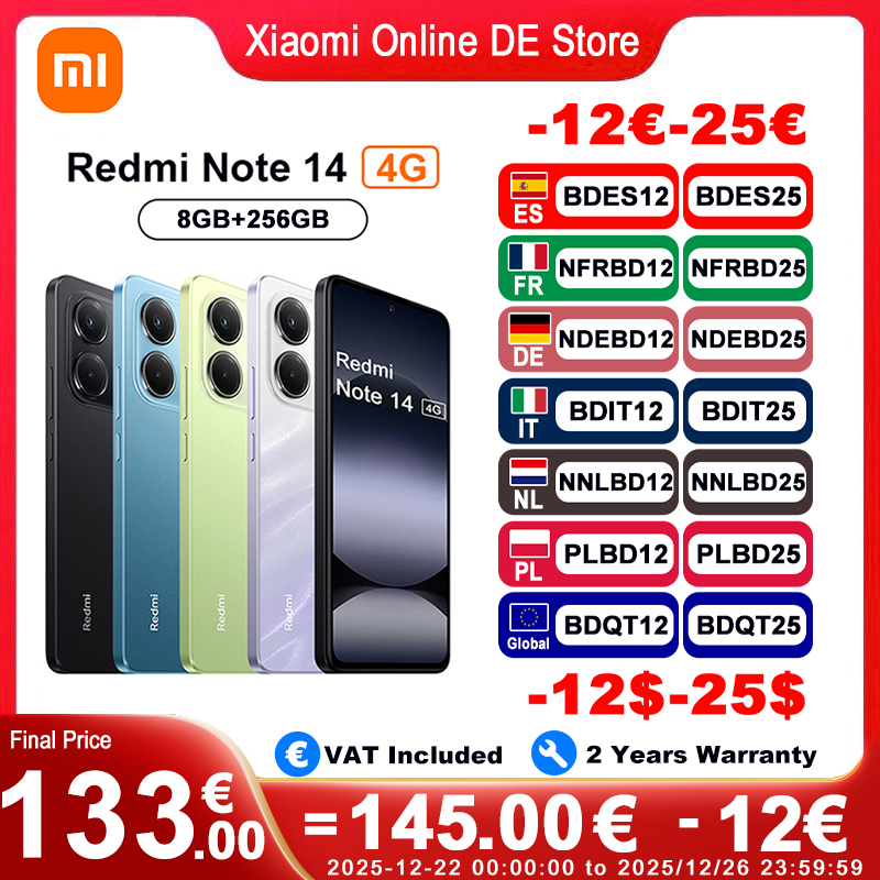 Versión del Reino Unido Xiaomi Redmi Note 14 4G Smartphone Helio G99-Ultra pantalla AMOLED de 6,67 pulgadas 120Hz108MP cámara AI 5500mAh batería NFC