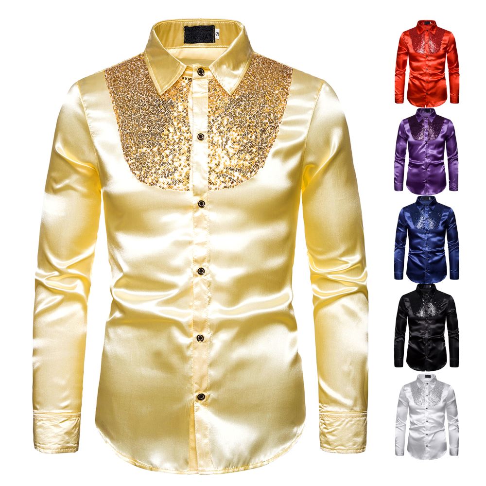 Camisa de hombre con lentejuelas brillantes, ropa para hombre, camisa informal Sexy a la moda, Festival, banquete, puesta en escena, boda, presentador, graduación, Top para hombre