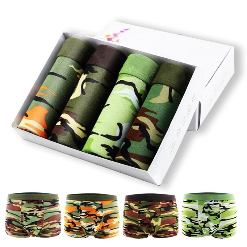 4 шт./лот, мужское нижнее белье камуфляжного цвета, сексуальные боксеры из высококачественного бамбукового волокна, мягкие дышащие антибактериальные мужские шорты-боксеры