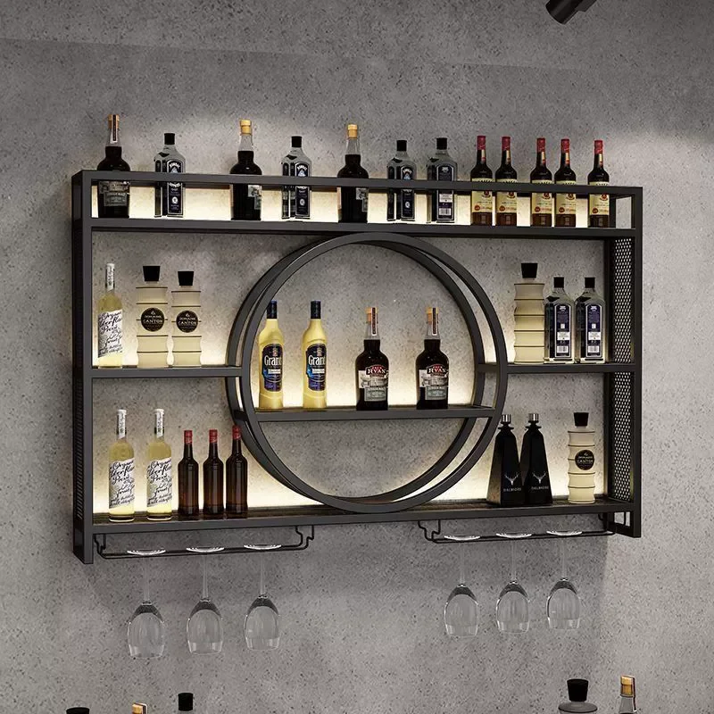 Iron Bar Counter,Wine Rack,Wall Mounted Wine Cabinet, Wall Mounted Bar, Red Wine Restaurant, Wall Mounted Bottle Display Cabinet