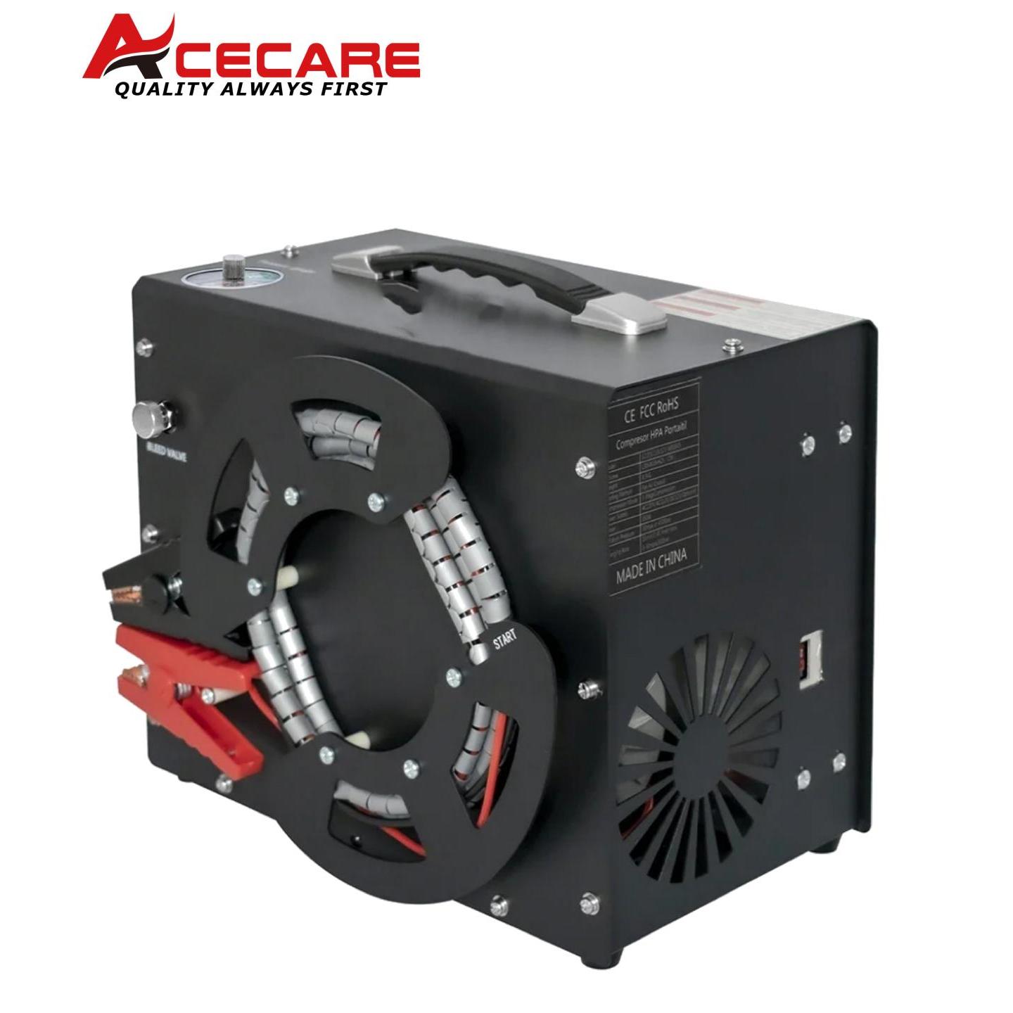 ACECARE ES062 4500Psi 300Bar Portable 12V PCP Air Compressor with Wire Spool Built-in 12V Transformer Auto-stop PCP Scuba Tank