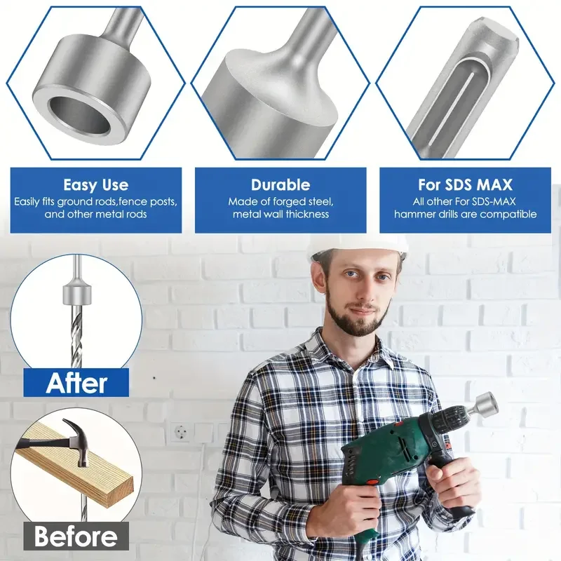 SDS Plus Ground Rod Driver 85mm Heavy Duty Steel Drill Bit Driver Wear Resistant Wide Compatibility Ground Rod Bits Socket for R