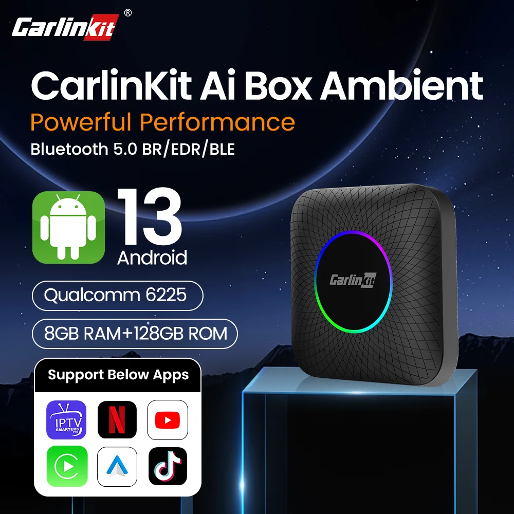 Carlinkit ТВ-приставка Android 13, светодиодный CarPlay Android Auto, беспроводной адаптер, поддержка Youtube Netfilx, IPTV Spotify Tmap, Яндекс, AfreecaTV