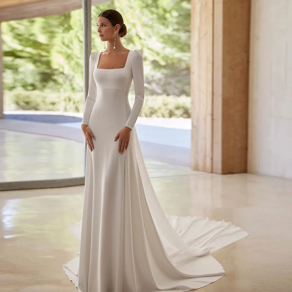 Elegante gola quadrada vestidos de casamento para mulheres com trem destacável sereia vestidos de casamento longo simples vestido de noiva