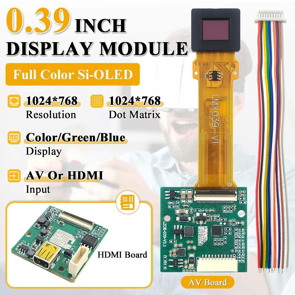 0.39 Polegada visor de exibição oled para fpv drone fotografia aérea 1024*768 micro av hdmi dispositivo de visão noturna de imagem térmica