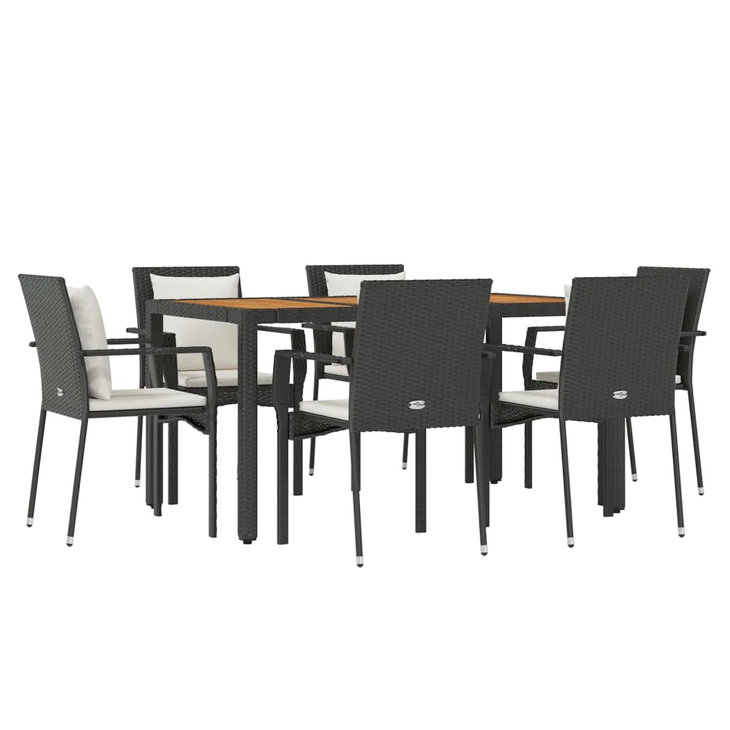 7-TLG. Gruppo da pranzo da giardino in polyrattan nero con cuscini