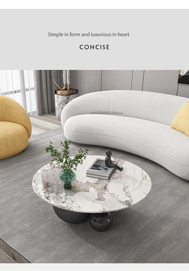 Mesa de centro de diseño para sala de estar, mueble con Base de acero inoxidable, mármol espacial, redondo, moderno, color dorado y negro