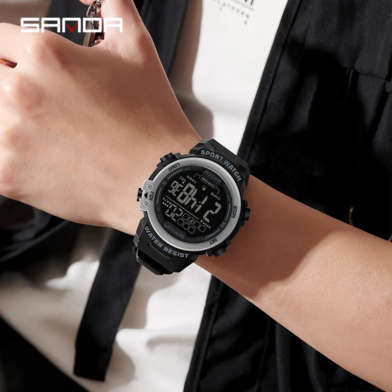 SANDA, reloj militar para exteriores estilo G para hombre, reloj despertador Digital LED, reloj de pulsera deportivo de moda con pantalla Dual, reloj resistente al agua hasta 50M