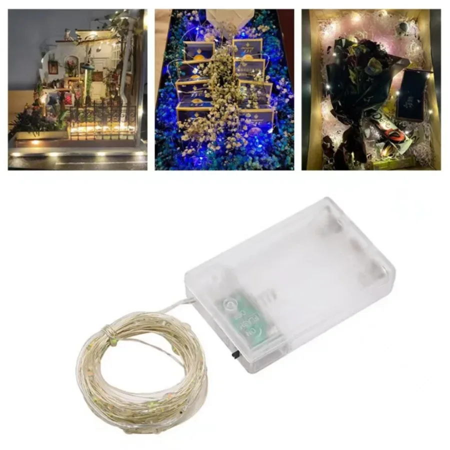 10/20/30M ไฟ Fairy ทองแดงลวดเงินกล่องแบตเตอรี่ไฟ LED String สําหรับคริสต์มาสห้องนอนงานแต่งงานตกแต่งของขวัญ