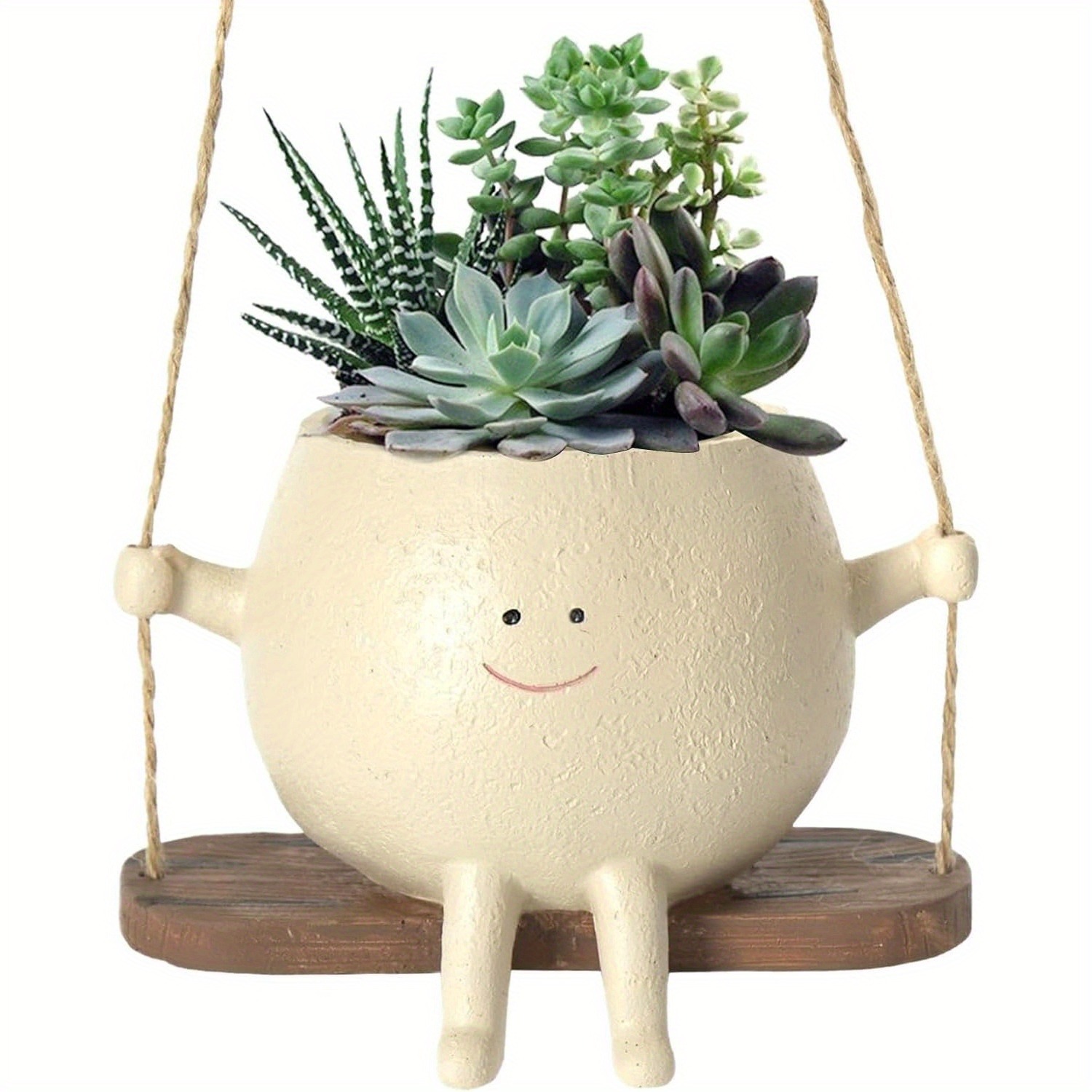 1 PC เรซิ่นแขวนหม้อ Rustic Succulent Plant ผู้ถือยิ้ม Face Design Swing ฐานสวนกลางแจ้งในร่มตกแต่งบ้าน