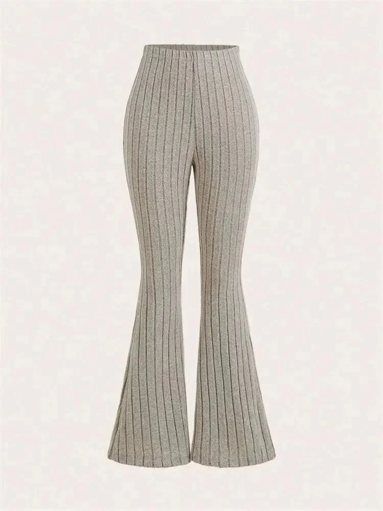 Women's Solid Color Ribbed Flared Leggings Spring Autumn Winter Casual High Waist Slim FIt Leggings Workout Fitness