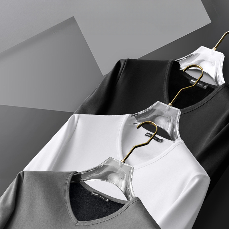 Ropa interior térmica para hombre, camisa térmica gruesa, camisa de manga larga, jersey de felpa suave sólido, camiseta de fondo cálida