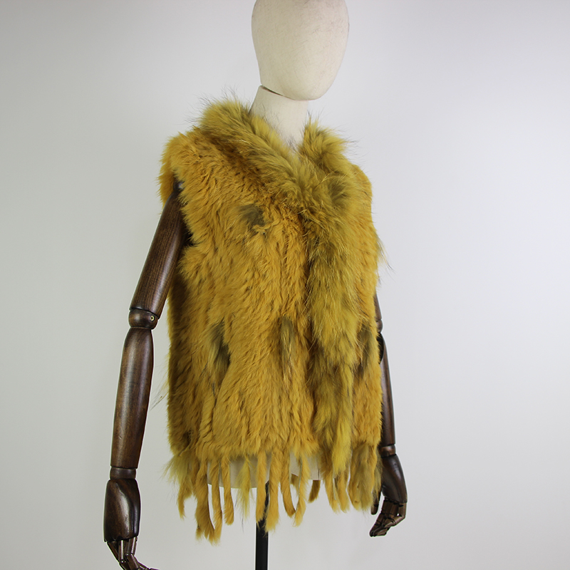 คุณภาพสูงขายร้อนขายปลีก/ขายส่ง Raccoon สุนัขขนสัตว์ Trim ผู้หญิงถักขนสัตว์กระต่ายธรรมชาติเสื้อกั๊ก Gilet/เสื้อกั๊ก