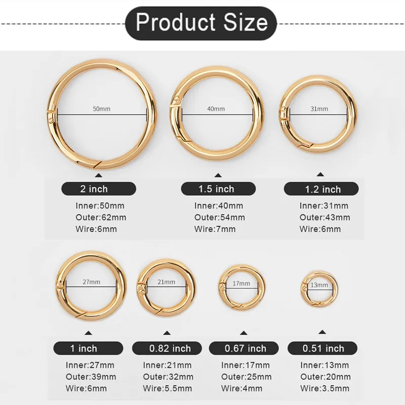 CRAZYSMITH O Ring Round Carabiner for Keychain Fob Clasp Connector Ring for Keychain Clip Strap Buckle Snap Hook Bag Accessories