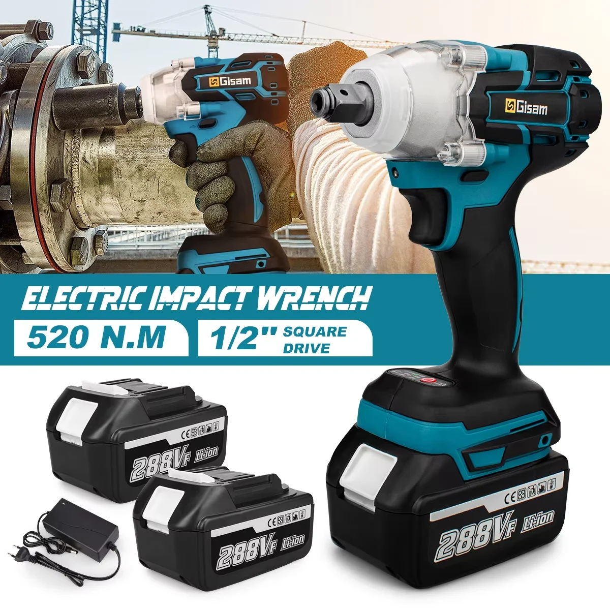 520N.M Brushless Electric Impact Wrench Cordless Electric Wrench 1/2 inch Screwdriver Power Tools for Makita 18V Battery Pins