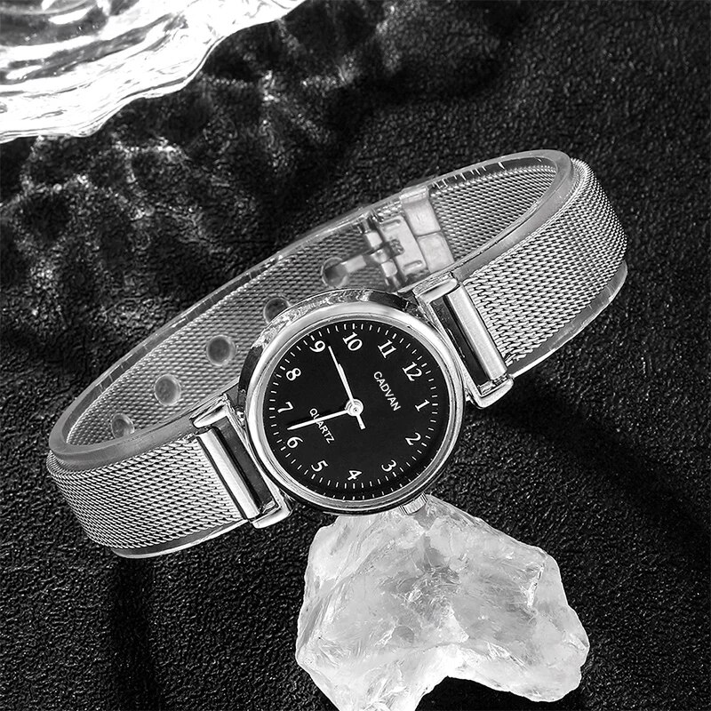 Conjunto de 6 piezas para mujer, a la moda relojes de cuarzo, conjunto de pulsera de malla plateada de lujo, reloj de vestir