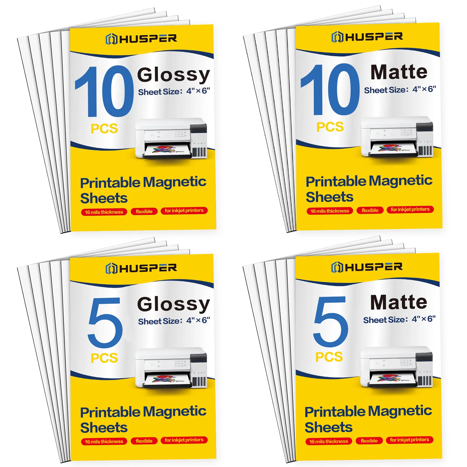 Papier Photo magnétique 4x6 pouces, 5/10 feuilles, finition mate/brillant, feuilles flexibles imprimables à jet d'encre pour usage domestique et au bureau