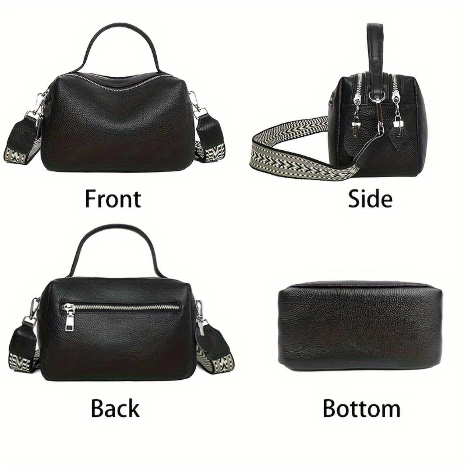 Luxury Genuine Leather Crossbody Bag for Women, Boston Handbag with Multi Zipper - Adjustable Shoulder Straps - Commute, Gather,