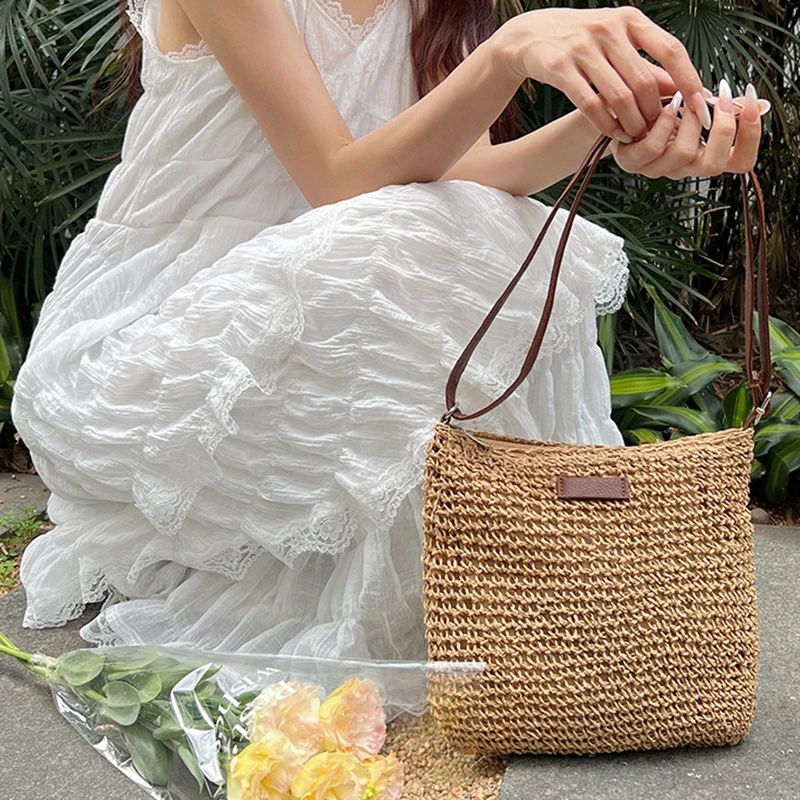 Bohemian Straw Beach กระเป๋าผู้หญิงความจุสูง Handmade ไหล่กระเป๋า Casual ทอ Totes กระเป๋าคลัทช์กระเป๋าถือ