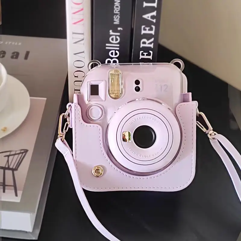 PUレザーソフト保護ケース Instax Mini 12 カメラ用 ショルダーストラップ付き 富士フイルムフィルムカメラトラベルバッグ