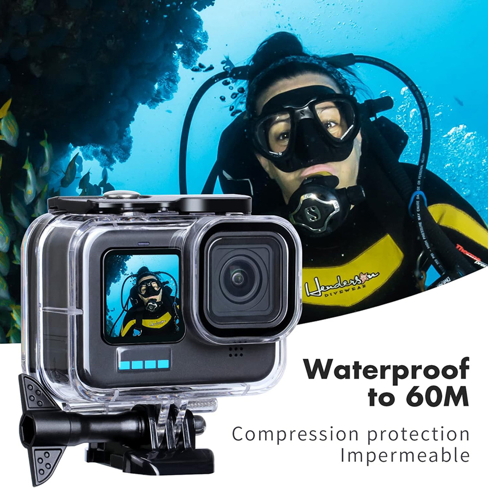 Funda impermeable de 60M para GoPro Hero 13, 12, 11, 10, 9, carcasa de buceo subacuática, cubierta de buceo para Go Pro Hero 9 10 11 12 13, accesorios
