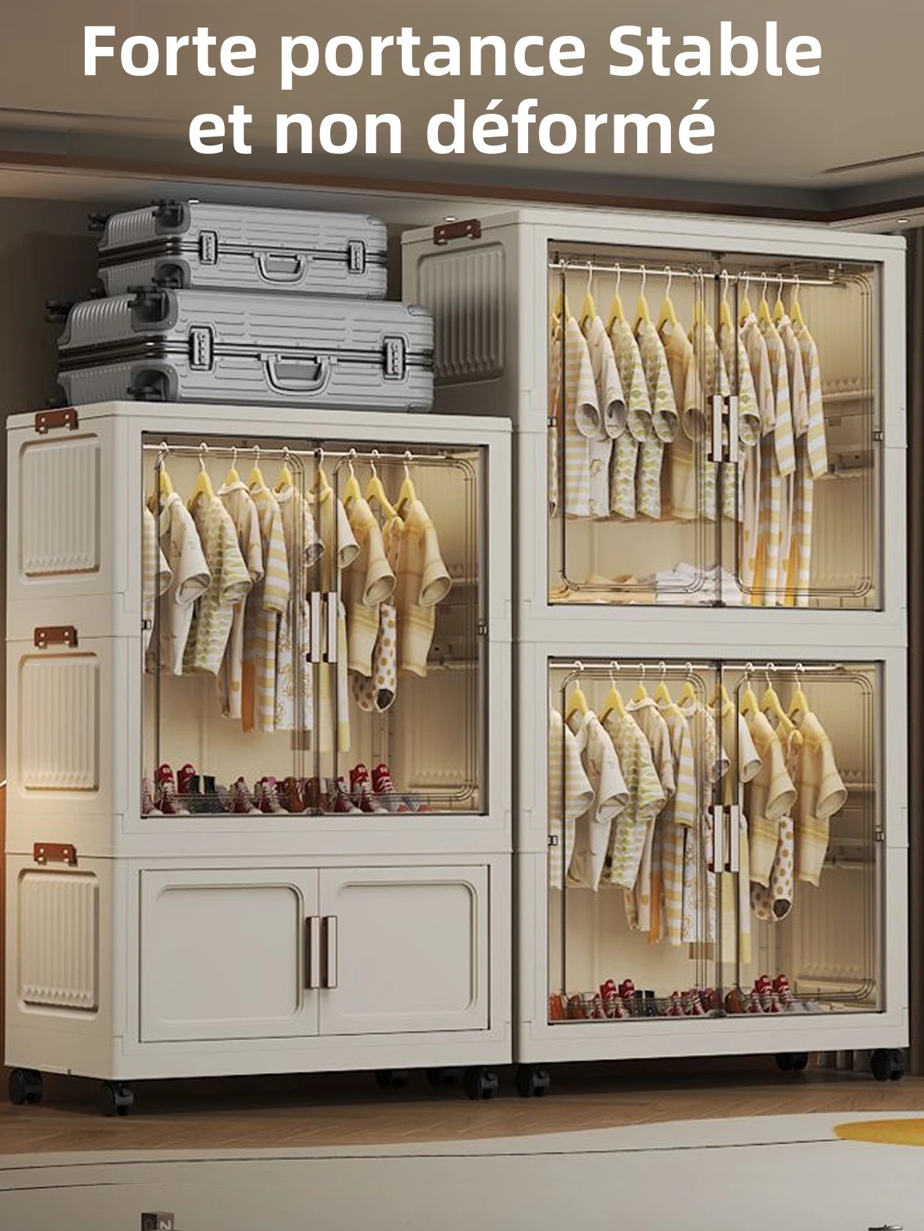 Armoire de rangement pliante multi-scènes blanc/noir/gris, pour la maison, le bureau, la cuisine, la salle de bain, organisateur multifonctionnel avec portes