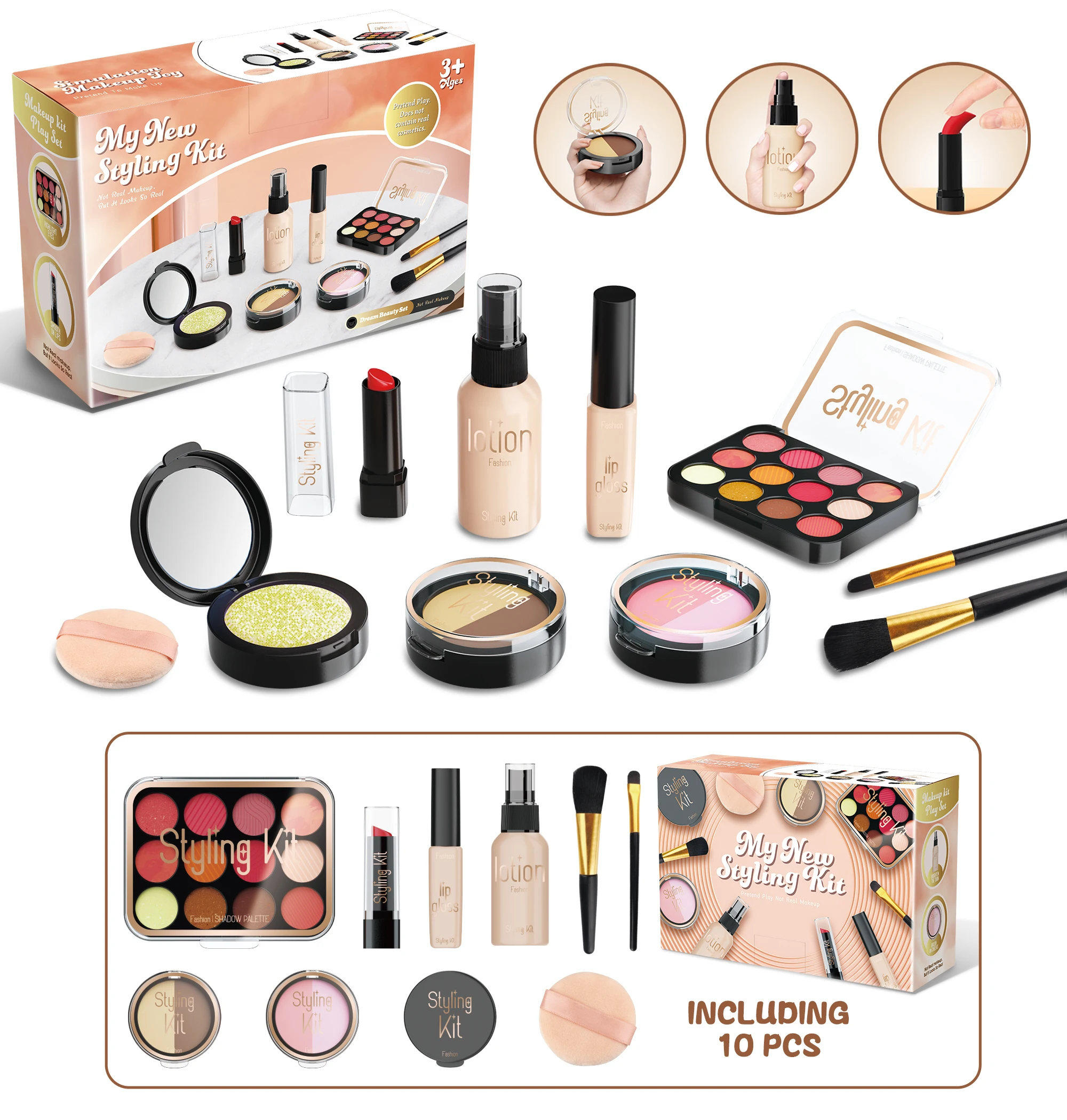 Jugar juguetes de maquillaje, cosméticos simulados, juego de maquillaje falso, lápiz labial en polvo, colorete, no maquillaje Real para regalos de niñas