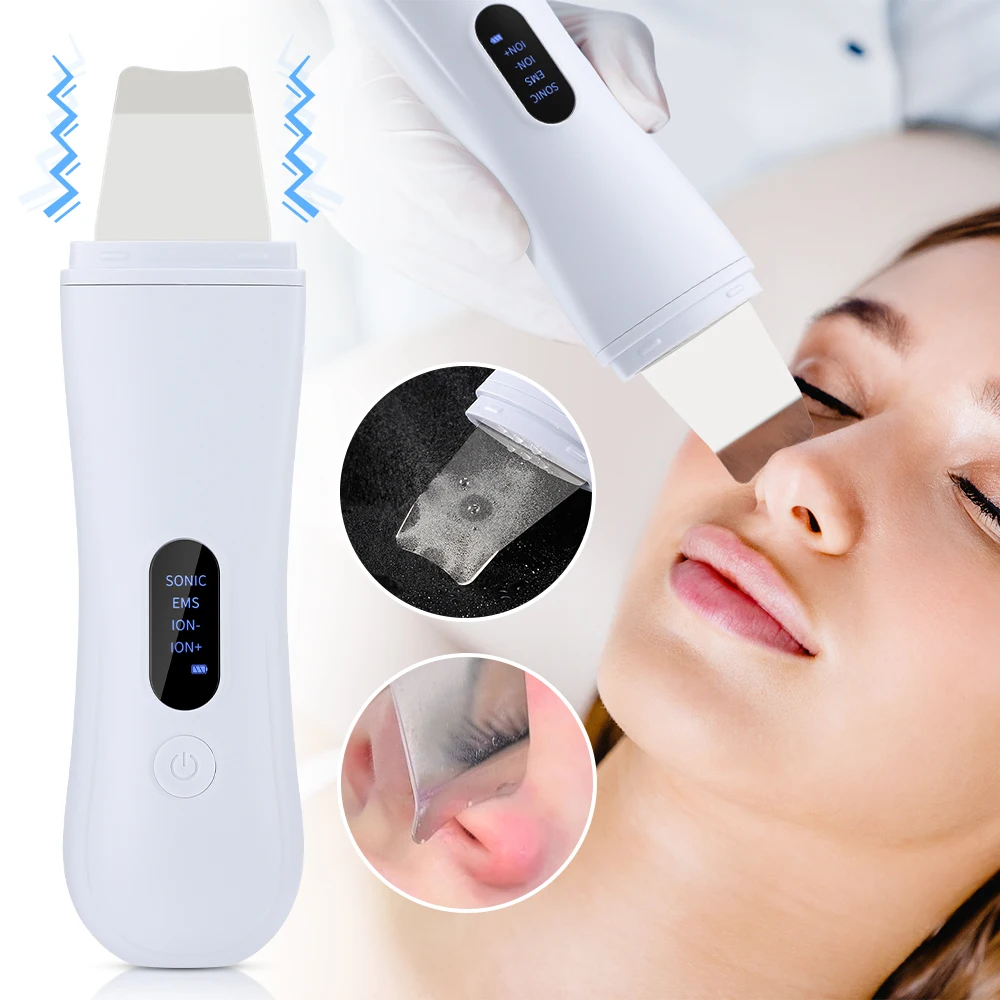 Purificador ultrassônico da pele, espátula de íon, limpeza profunda do rosto, 4 modos de levantamento facial, limpador ultrassônico, peeling, dispositivo de cuidados com a pele