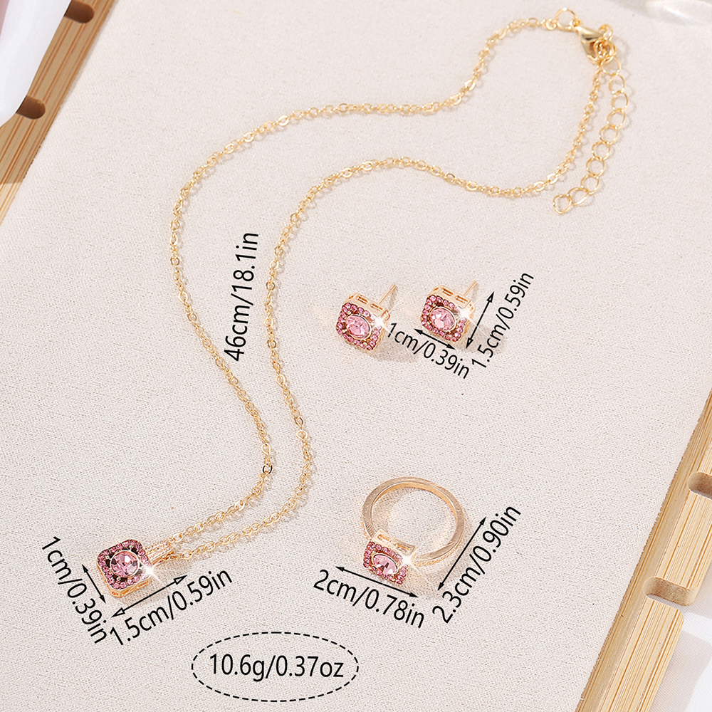 1PC Luxury Cube Jewelry Set, Women's Elegant Necklace, Earrings & Ring Set, Perfect Gift for Valentine's Day, Christmas Gift, Bi