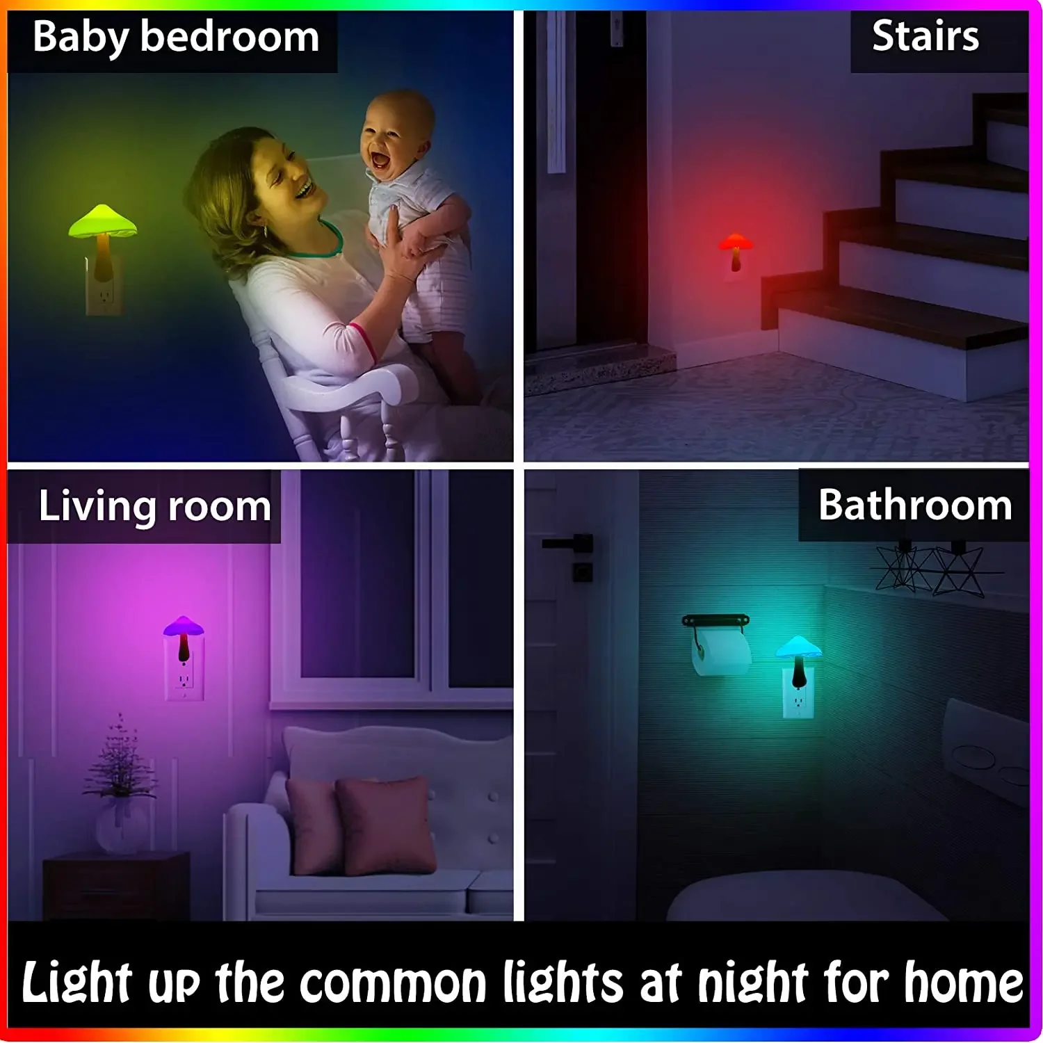 Lámpara de luz nocturna LED con enchufe europeo y estadounidense, enchufe de pared con forma de seta, luces con Sensor de control, luz de dormitorio, decoración del hogar, azul, verde, amarillo
