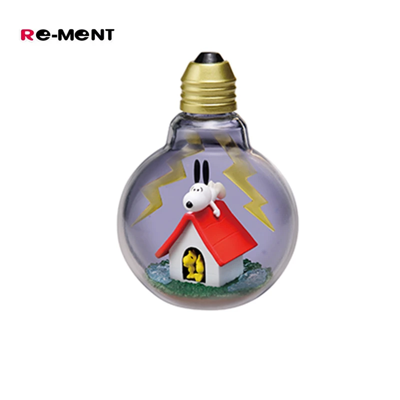 RE-MENT Escena de Snoopy en una botella Botella meteorológica Pico en miniatura Colección Andy Modelo Muñeca Adornos Regalos