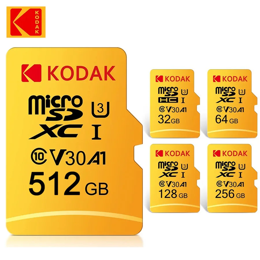 Originele KODAK MicroSD-kaart 64GB 32GB Geheugenkaart C10 TF Micro SD SDXC 128GB 256GB 512GB U3 V30 4K Voor Telefoon Drone Camera