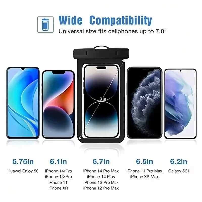 Bolsa de natação com 3 camadas de alta vedação à prova d'água, tamanho grande, transparente, proteção seca subaquática para iphone, bolsa para celular