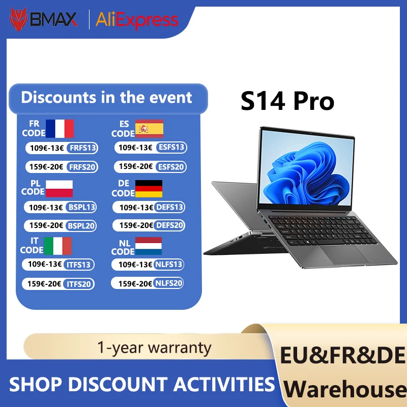 BMAX MaxBook S14 Pro 8GB memory, 256GB storage space, Windows 11180 ° foldable ultra-thin body, Intel Pentium Silver N5000 proce
