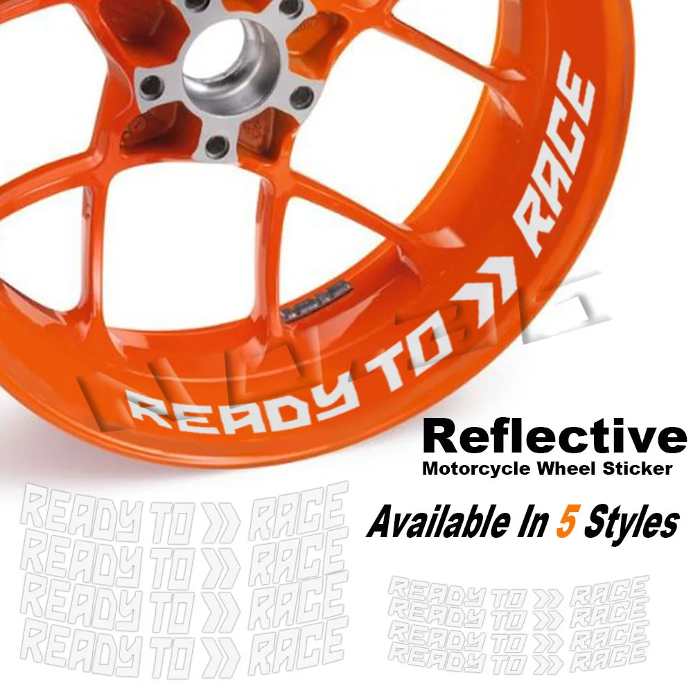 Pegatina reflectante para rueda de motocicleta, calcomanías para llanta, accesorios LISTO A RACE para KTM Adv Duke 390 690 790 890 1190 Rc 1290 Adventure