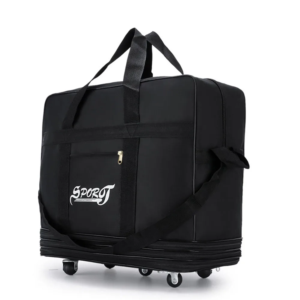 Travelling Pack Wheels für Damen und Herren, erweiterbares, faltbares Trolley-Gepäck, vielseitiger schwarzer Koffer für Wochenendausflüge