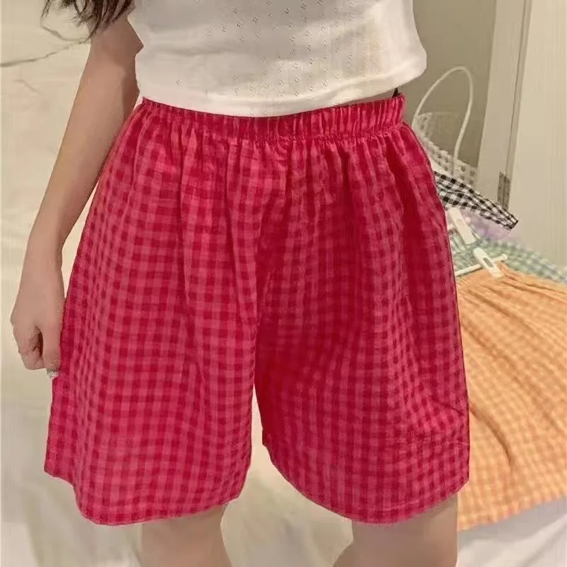 Pyjama en coton pour femmes, bas doux, imprimé à carreaux, ample, nouvelle collection été 2024