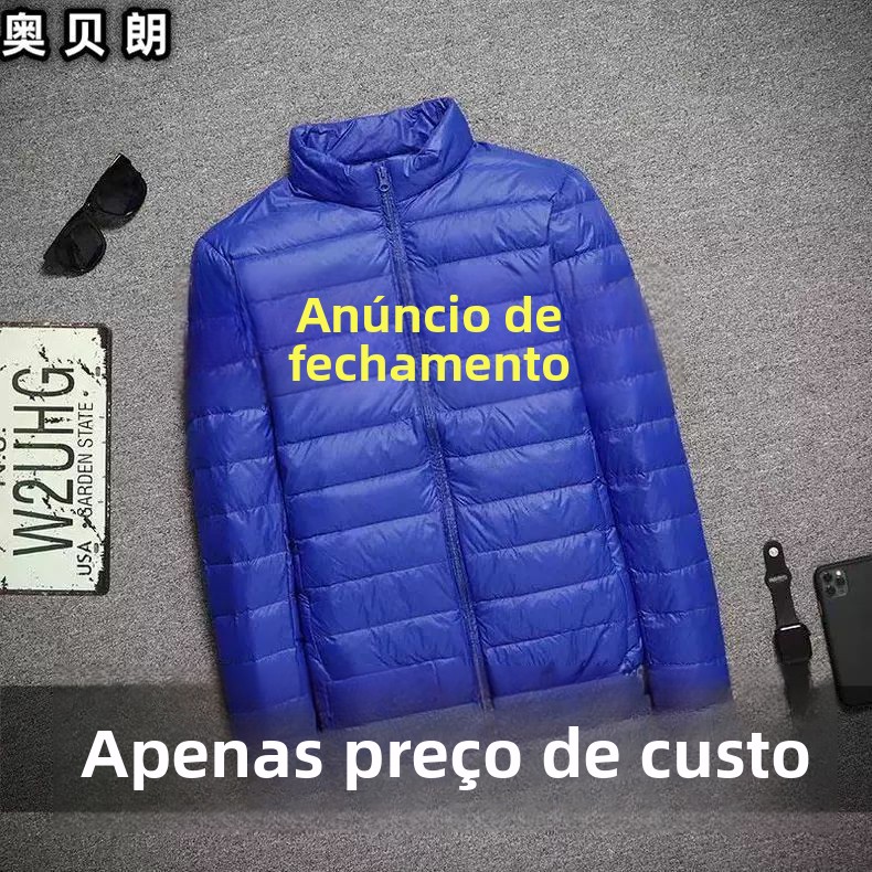 Jaqueta Curta Leve de Aodão para Homens, Casaco de Inverno com Enchimento de Plumas, Tamanho ande, Ajuste Slim, Lançament...