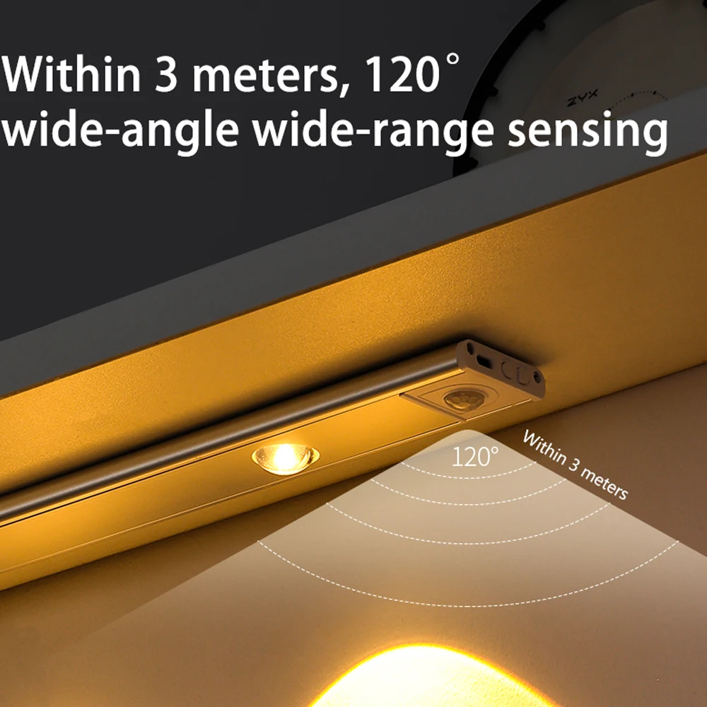 Luz led para cozinha sob armário, sensor de movimento recarregável, adequado para decoração de armário, lâmpada 20/30/40/50cm, luz noturna
