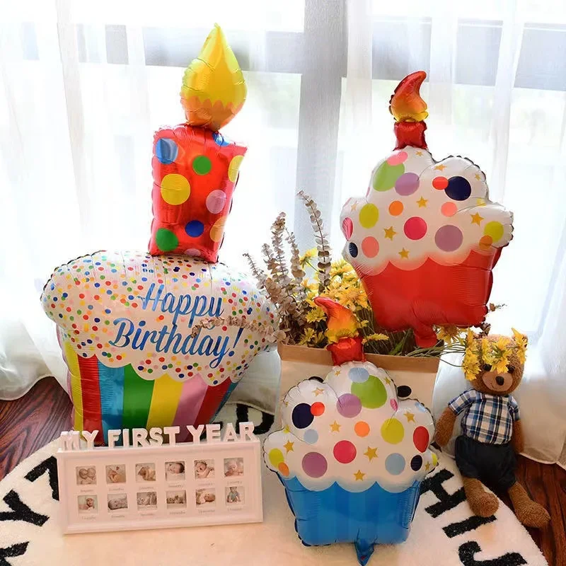 ขนาดใหญ่ 3 ชั้นเค้กวันเกิดเทียนฟอยล์บอลลูนลายและ Polka Dots, Party ตกแต่ง Photo Props