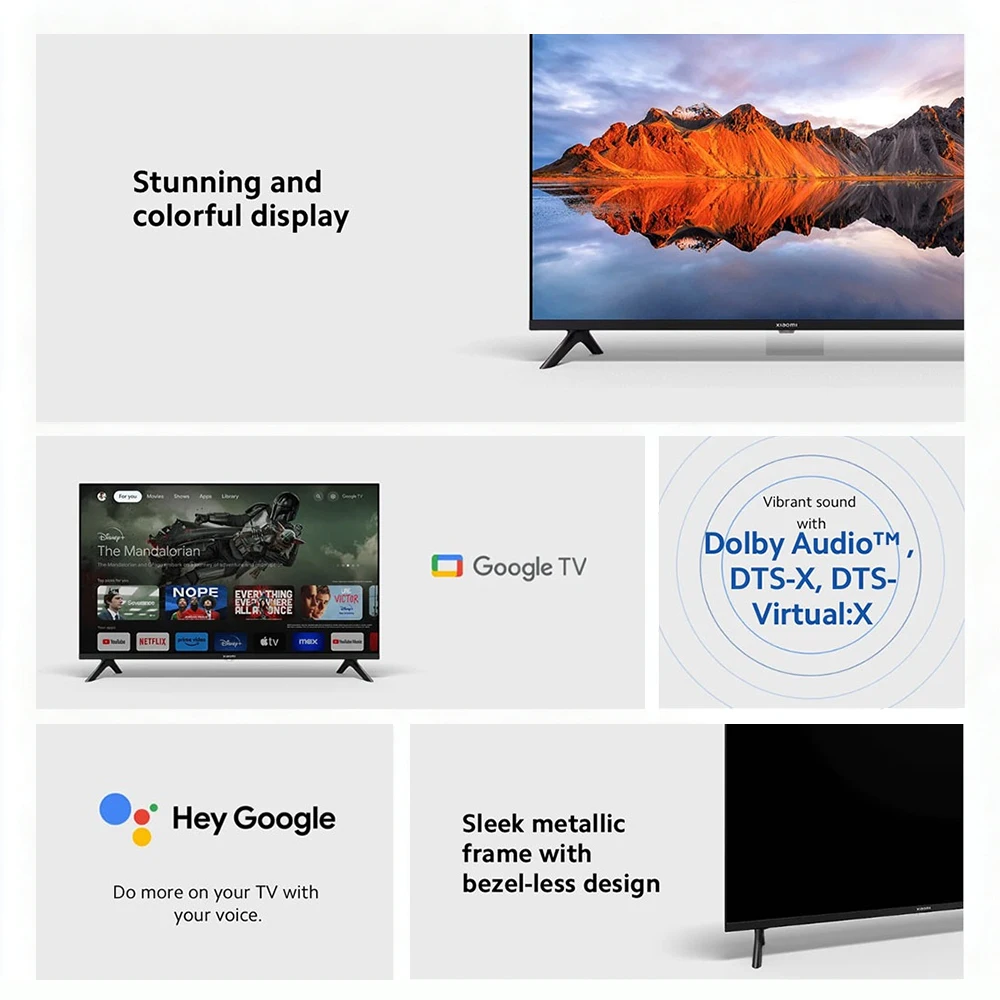 Xiaomi TV A 32, tamanho compacto com tela colorida, som dinâmico com áudio Dolby ™ , DTS-X e DTS Virtual: X, Fini de metal de última geração