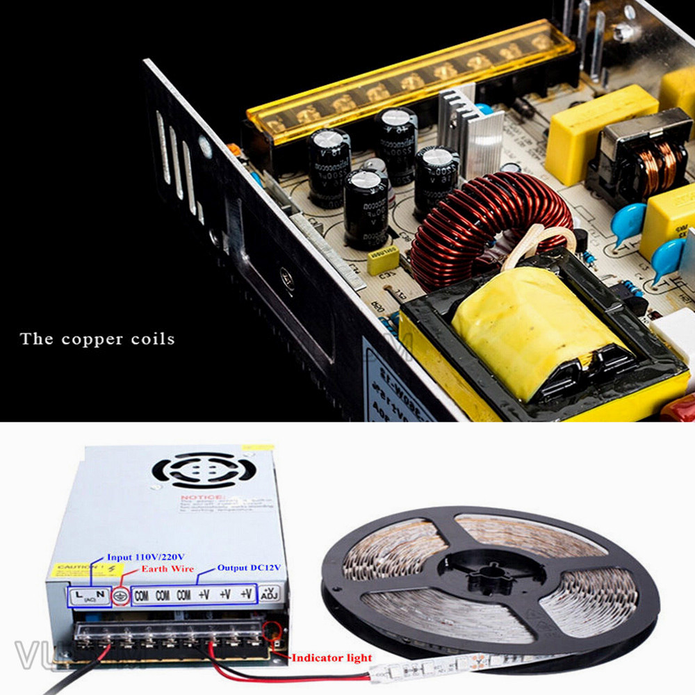 Vusum comutação led fonte de alimentação 5v transformador 110v 220v ac para dc 5v 2a 6a 10a 20a 30a 40a 50a 60a 72a driver