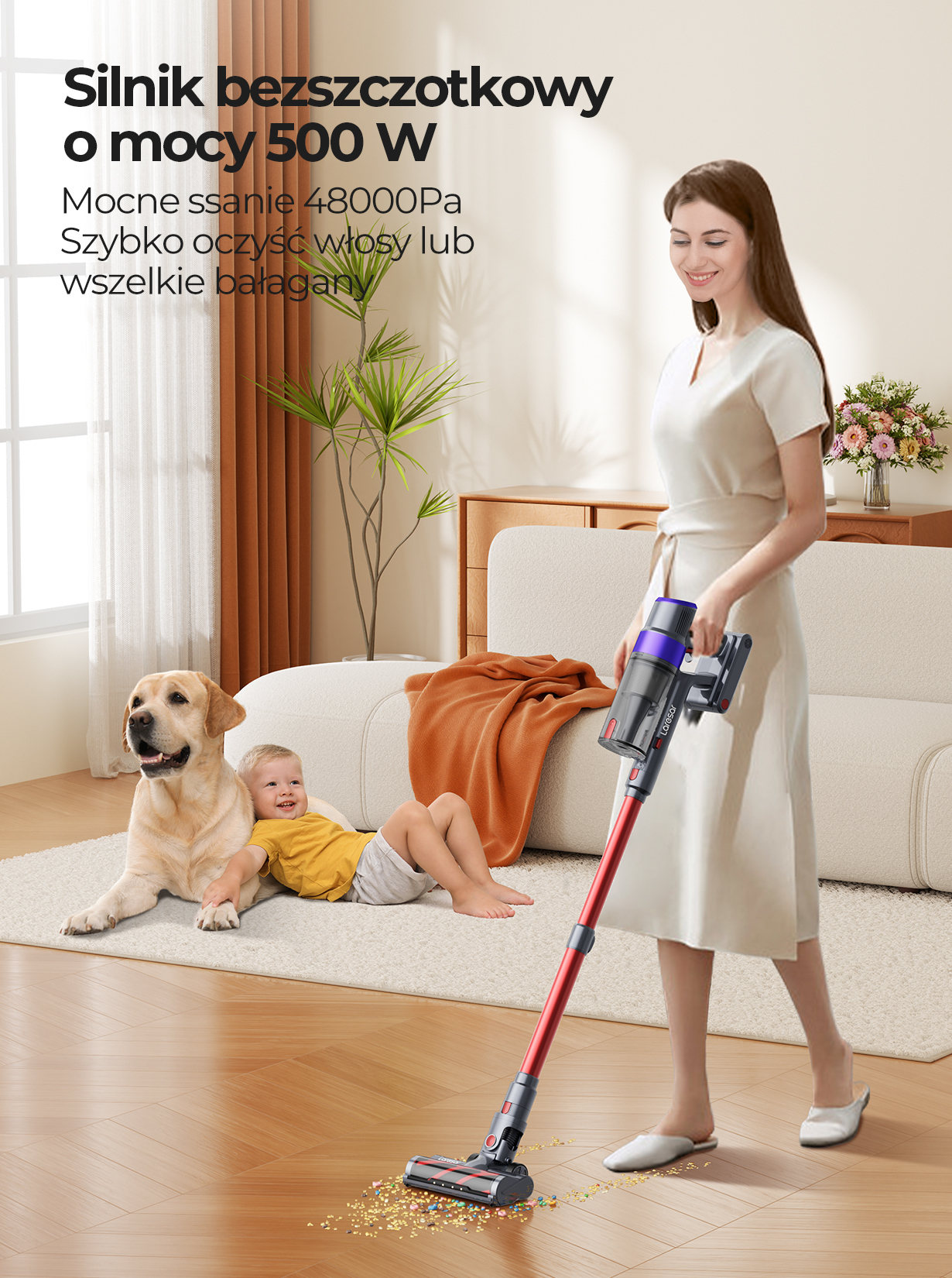 Laresar-V8 Aspirador sem fio, 48Kpa, 500W, Screen Touch, 60 minutos, tapete, pet, cabelo, eletrodomésticos, sem fio, bateria, motor removível escovado, novo, 2024