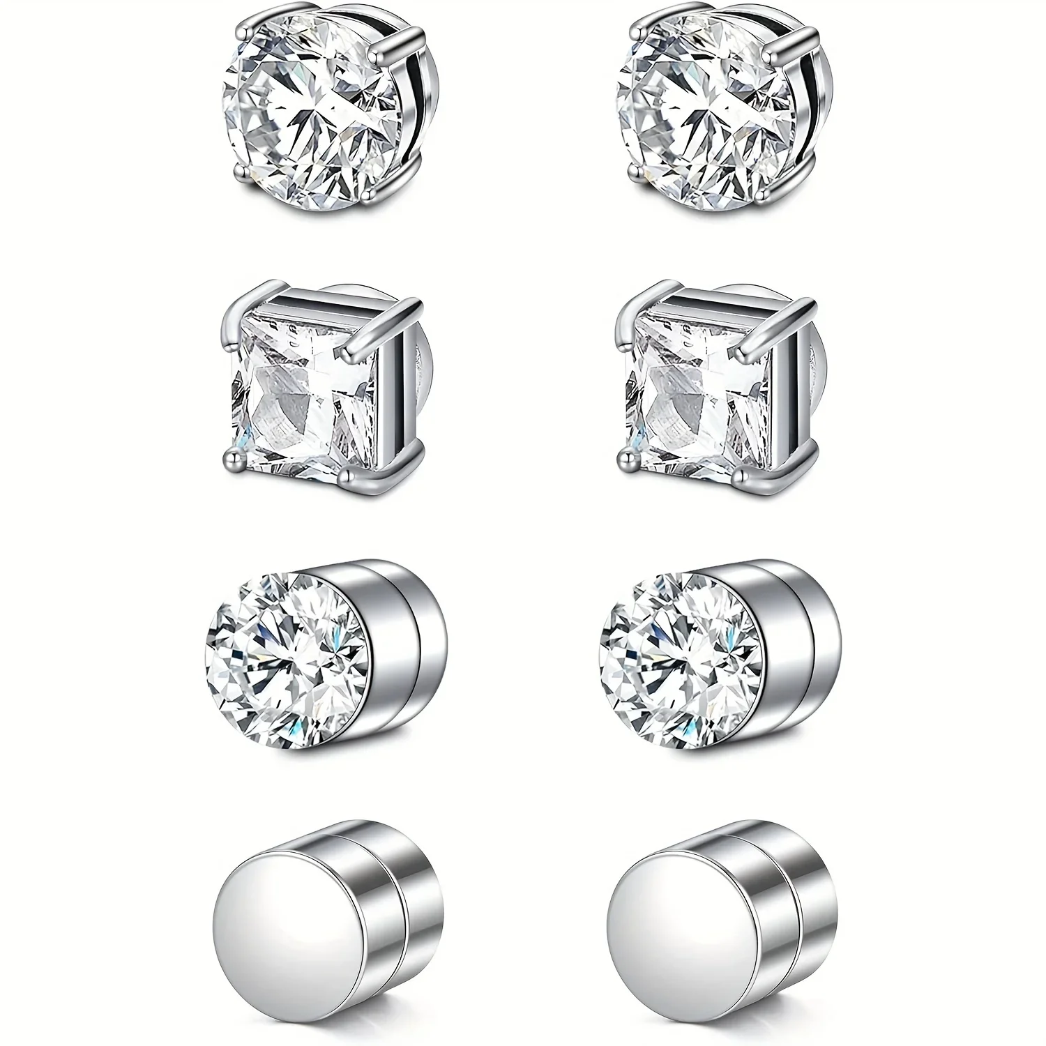1 par de pendientes magnéticos fuertes de cristal para hombres y mujeres, pendientes magnéticos de circón redondos Punk, joyería sin perforación