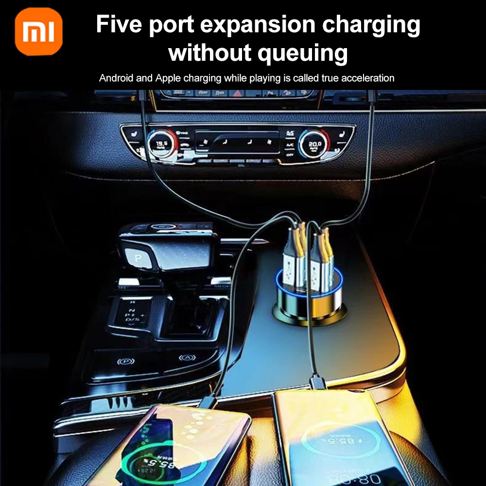 Xiaomi 250W Car Charger QC3.0 Fast Charge 6-in-1 Car Cigarette Lighter Plug 5 Port Car Charger Flash Charge with Digital Display