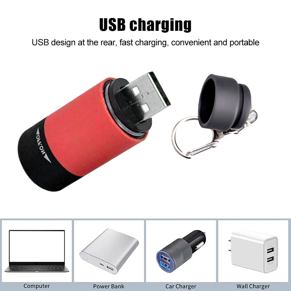 Mini linterna portátil, llavero de bolsillo recargable por USB, linternas impermeables para senderismo al aire libre, Mini lámpara de Camping, linterna