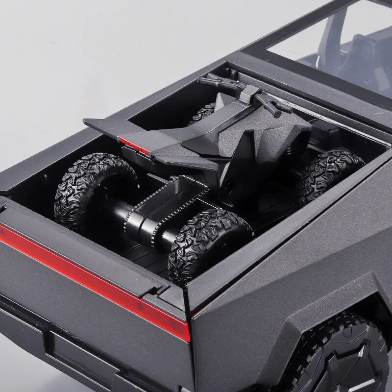 1:24 modelo Cybertruck prata captador carros de brinquedo de metal fundido com som e luz para crianças de 3 anos