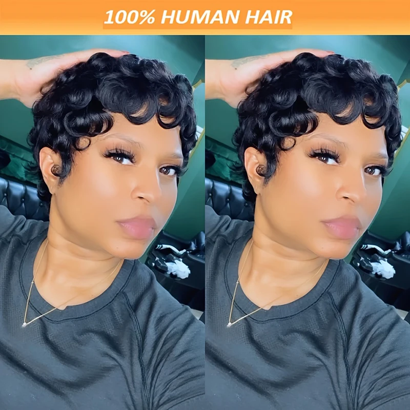 Pixie Cut Pruiken 100% Menselijk Haar Pruiken Kort Krullend Pixie Cut Pruiken Voor Zwarte Vrouwen Volledige Machine Gemaakt Pruik Pixie Krullend Zwart 1B Kleur