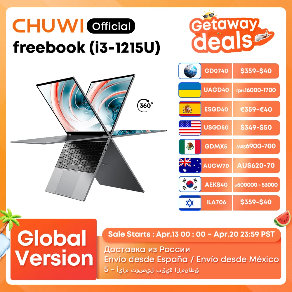 Ноутбук CHUWI FreeBook i3-1215U/N100 Процессор 13,5-дюймовый IPS-экран 2 в 1, планшетный ПК, 12 ГБ ОЗУ, 512 ГБ SSD, поддержка стилуса
