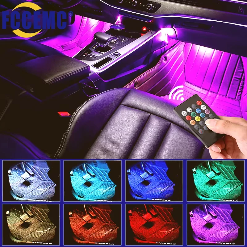 Universal carro rgb luzes ambientais tira led lâmpadas de atmosfera interior 8 cores decorativas fora da estrada 4x4 suv acessórios automóveis